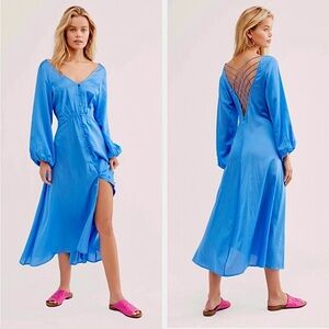 NWT SRP $128 Free People LATER DAYS Midi Dress Sz 10 Color Blue